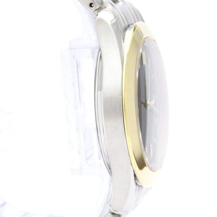 Pre Owned Omega Black 18K Yellow Gold And Stainless Steel Seamaster 120M Men's Wristwatch 36 mm