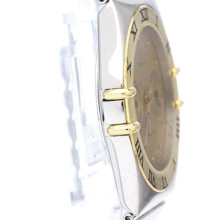 Pre Owned Omega Champagne 18K Yellow Gold And Stainless Steel Constellation 396.1070 Men's Wristwatch 33 mm