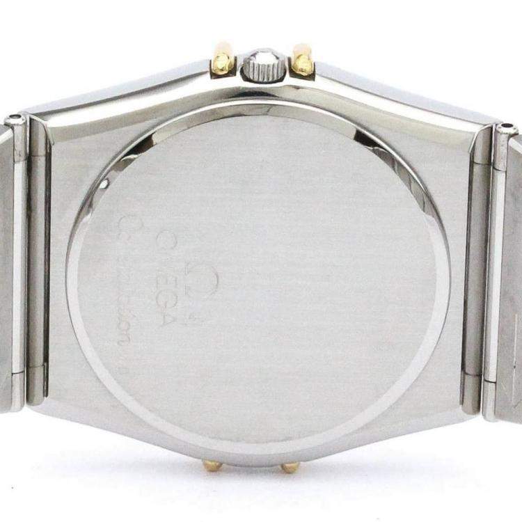 Pre Owned Omega Champagne 18K Yellow Gold And Stainless Steel Constellation 396.1070 Men's Wristwatch 33 mm