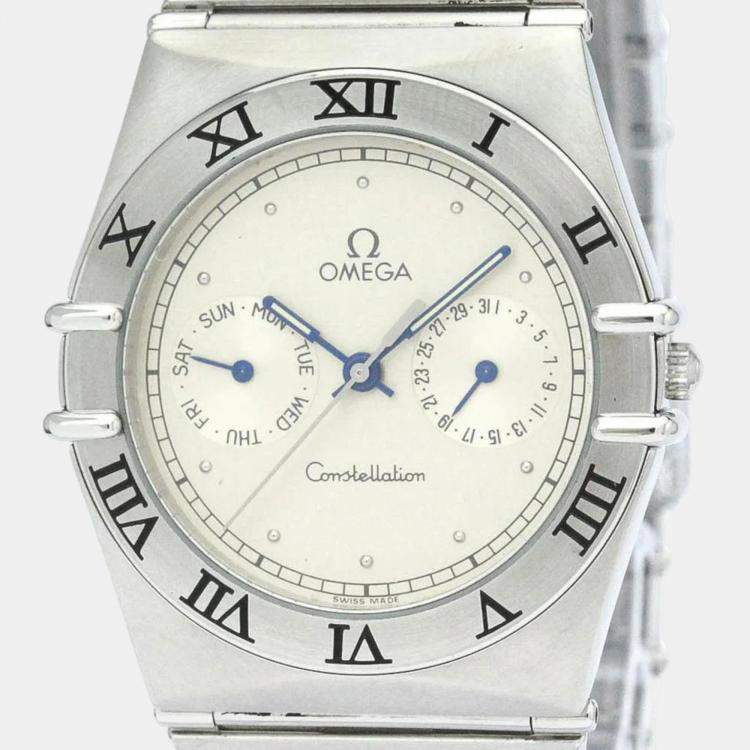 Pre Owned Omega Silver Stainless Steel Constellation 396.1070 Quartz Men's Wristwatch 35 mm