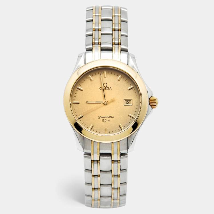 Pre Owned Omega Seamaster 196.1501 Champagne Dial 18K Yellow Gold Stainless Steel Men's Wristwatch 36 mm