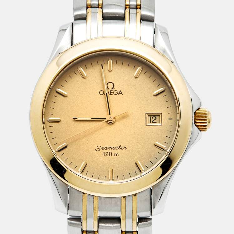 Pre Owned Omega Seamaster 196.1501 Champagne Dial 18K Yellow Gold Stainless Steel Men's Wristwatch 36 mm