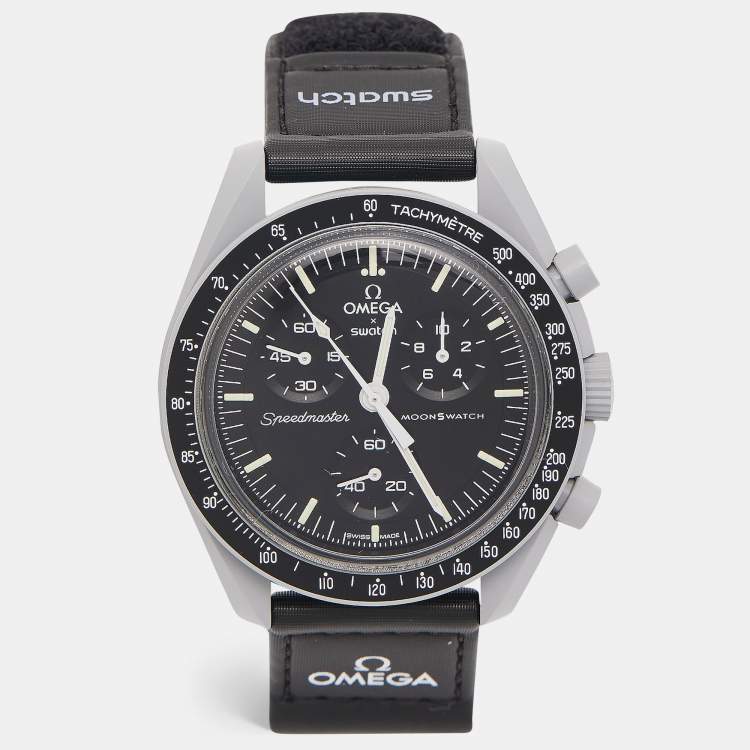 Pre Owned Omega X Swatch Black Grey Bioceramic Velcro Mission To The Moon MoonSwatch S033M100 Men's Wristwatch 42 mm