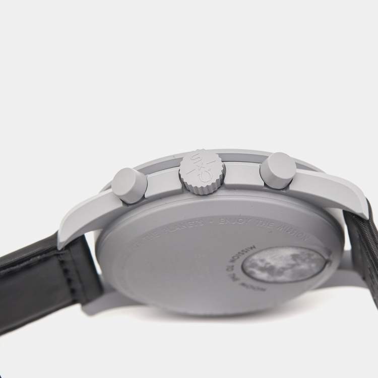 Pre Owned Omega X Swatch Black Grey Bioceramic Velcro Mission To The Moon MoonSwatch S033M100 Men's Wristwatch 42 mm