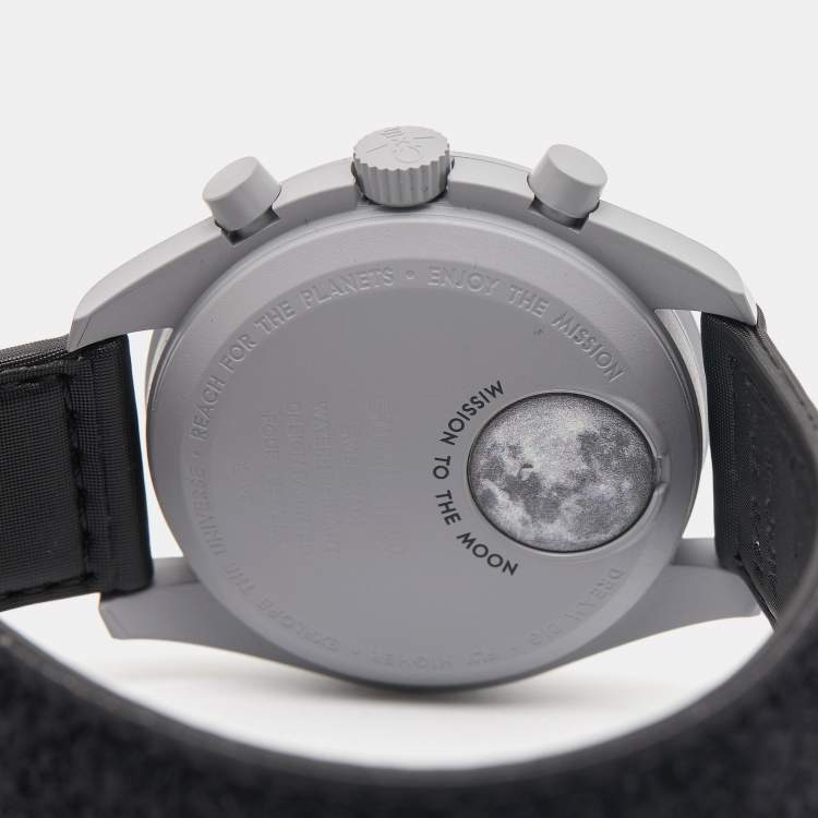 Pre Owned Omega X Swatch Black Grey Bioceramic Velcro Mission To The Moon MoonSwatch S033M100 Men's Wristwatch 42 mm