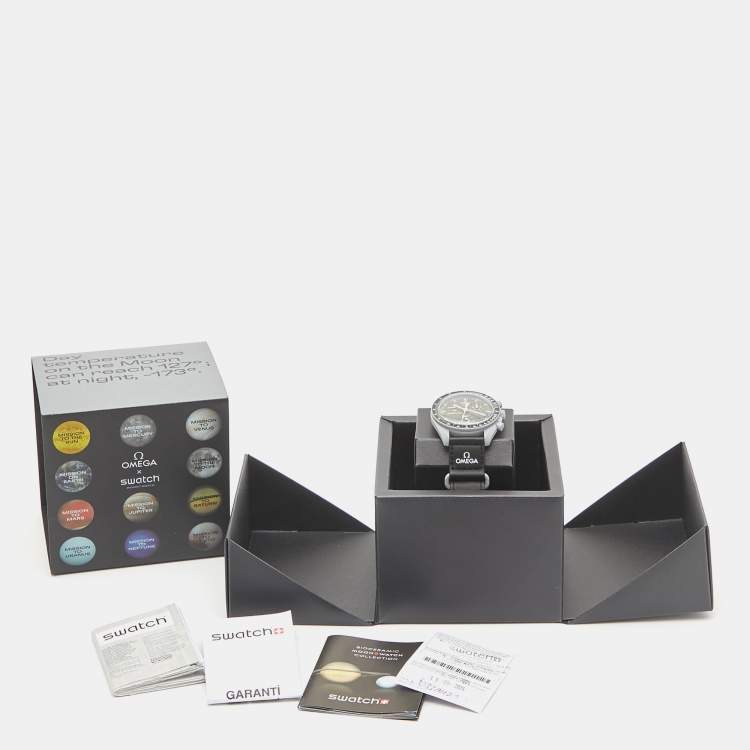 Pre Owned Omega X Swatch Black Grey Bioceramic Velcro Mission To The Moon MoonSwatch S033M100 Men's Wristwatch 42 mm
