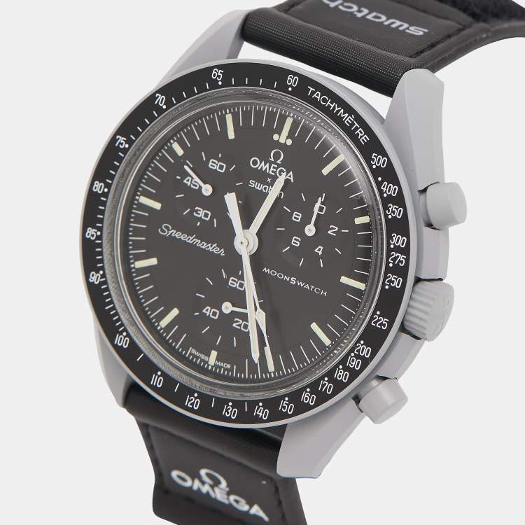 Pre Owned Omega X Swatch Black Grey Bioceramic Velcro Mission To The Moon MoonSwatch S033M100 Men's Wristwatch 42 mm