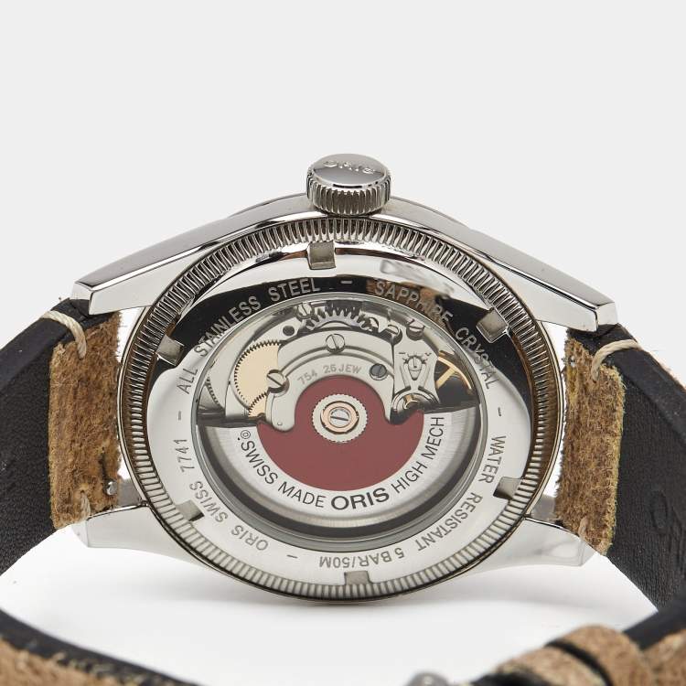 مملوكة مسبقًا Oris Big Crown Pointer Date 01 754 7741 4068 Red Dial Stainless Steel Leather Men's Wristwatch 40 mm