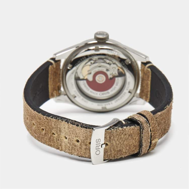 مملوكة مسبقًا Oris Big Crown Pointer Date 01 754 7741 4068 Red Dial Stainless Steel Leather Men's Wristwatch 40 mm