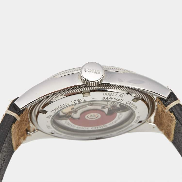 مملوك ة مسبقًا Oris Big Crown Pointer Date 01 754 7741 4068 Red Dial Stainless Steel Leather Men's Wristwatch 40 mm