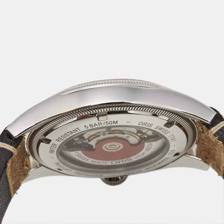 مملوكة مسبقًا Oris Big Crown Pointer Date 01 754 7741 4068 Red Dial Stainless Steel Leather Men's Wristwatch 40 mm