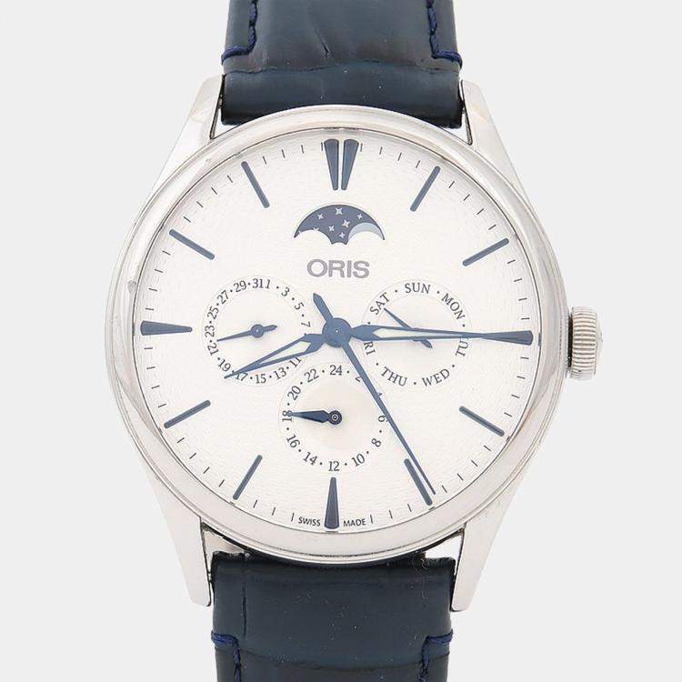 مملوكة مسبقًا Oris Artelier Moonphase 01 781 7729 4051-07 5 21 66FC Automatic White Stainless Steel Men's Wristwatch 40mm