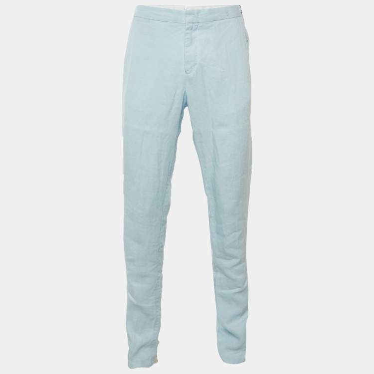 Pre Owned Orlebar Brown Ice Blue Linen Griffon Trousers L 