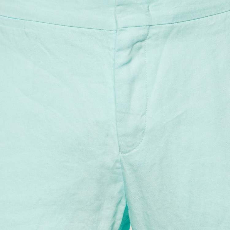 Pre Owned Orlebar Brown Turquoise Blue Linen Griffon Trousers L/Waist 34"
