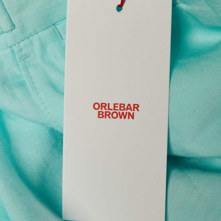 Pre Owned Orlebar Brown Turquoise Blue Linen Griffon Trousers L/Waist 34"