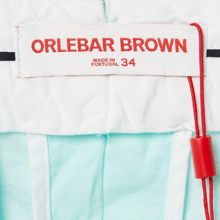 Pre Owned Orlebar Brown Turquoise Blue Linen Norwich Shorts L/ Waist 35"