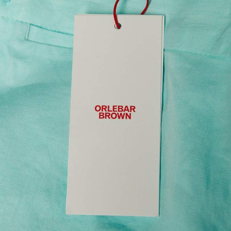 Pre Owned Orlebar Brown Turquoise Blue Linen Norwich Shorts L/ Waist 35"