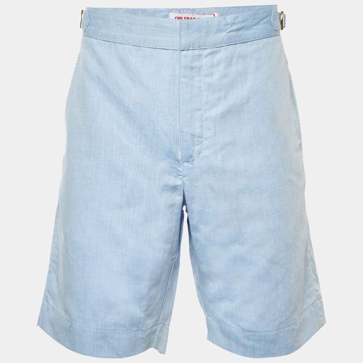 Pre Owned Orlebar Blue Cotton & Linen Harrop Shorts M/L Waist 35"