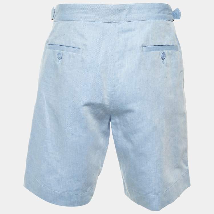 Pre Owned Orlebar Blue Cotton & Linen Harrop Shorts M/L Waist 35"