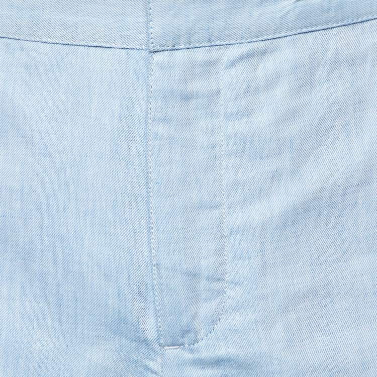 Pre Owned Orlebar Blue Cotton & Linen Harrop Shorts M/L Waist 35"