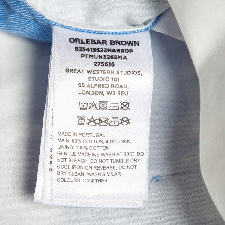 Pre Owned Orlebar Blue Cotton & Linen Harrop Shorts M/L Waist 35"