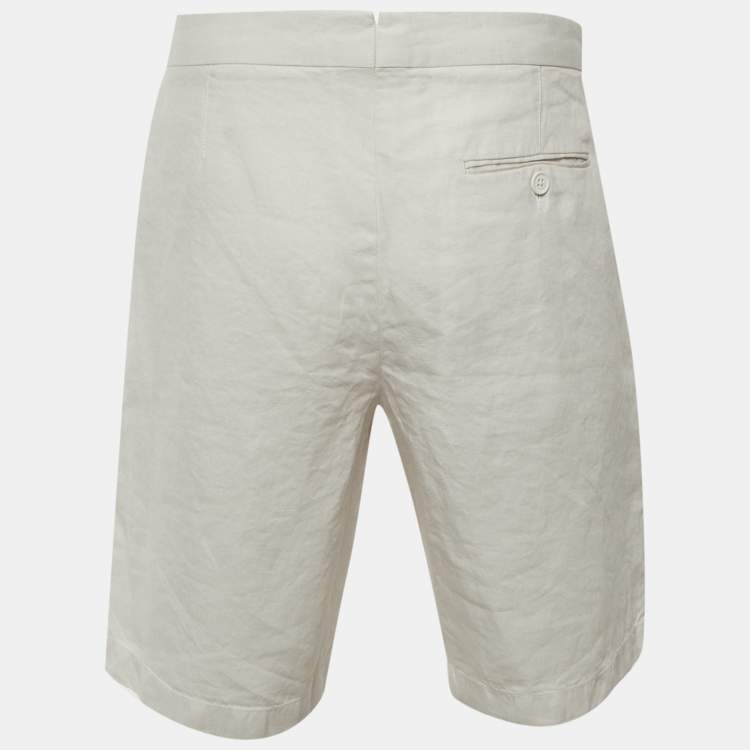 Pre Owned Orlebar Brown Ivory Linen Norwich Shorts L/Waist 35"
