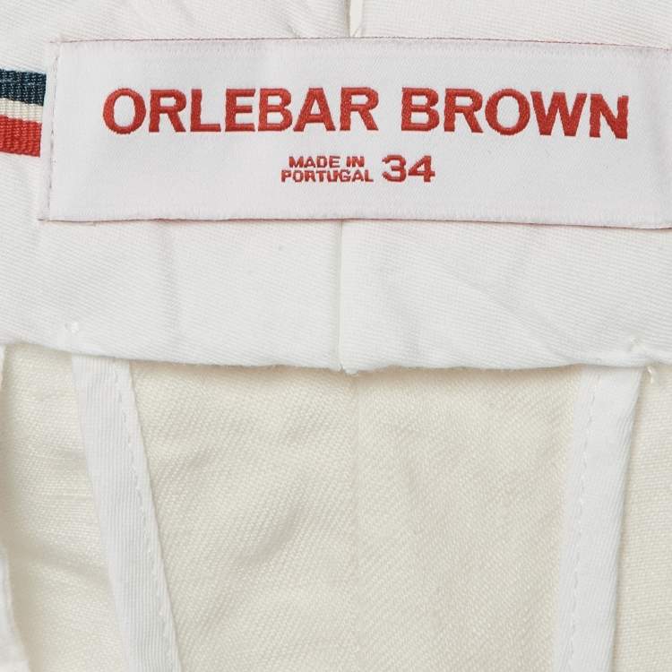 Pre Owned Orlebar Brown Ivory Linen Norwich Shorts L/Waist 35"