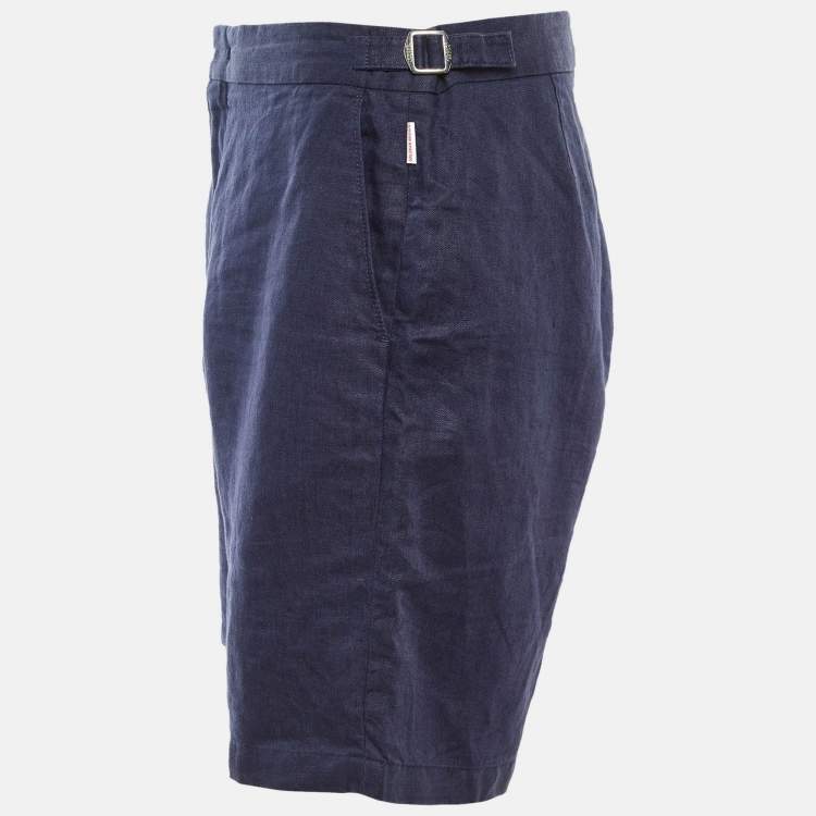 Pre Owned Orlebar Brown Navy Blue Linen Shorts L/Waist 34"