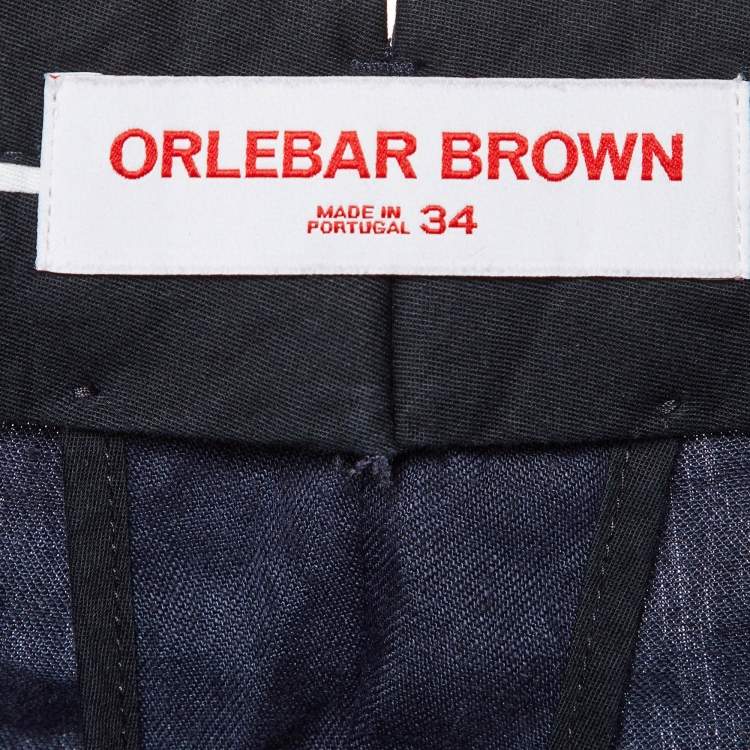 Pre Owned Orlebar Brown Navy Blue Linen Shorts L/Waist 34"