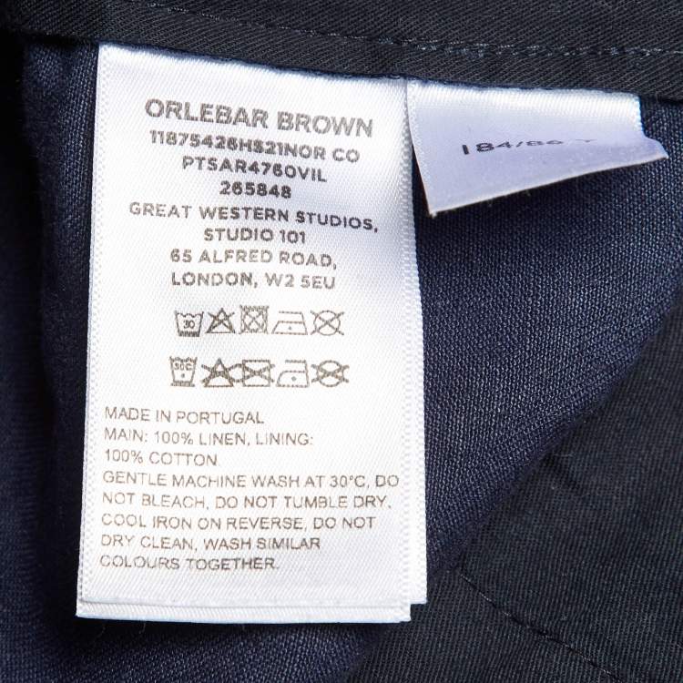 Pre Owned Orlebar Brown Navy Blue Linen Shorts L/Waist 34"