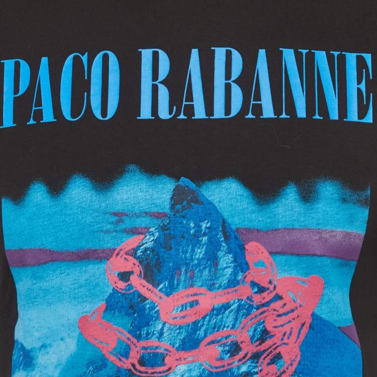Pre Owned Paco Rabanne Black Montagne Print Jersey T-Shirt XL