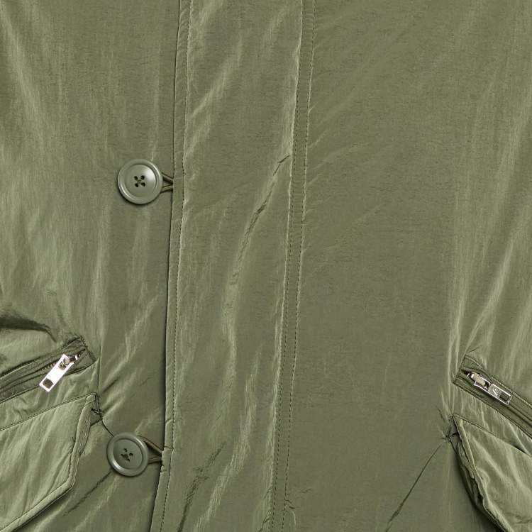 مملوكة مسبقًا Palace Green Nylon Detachable Fur Hooded Bomber Jacket M