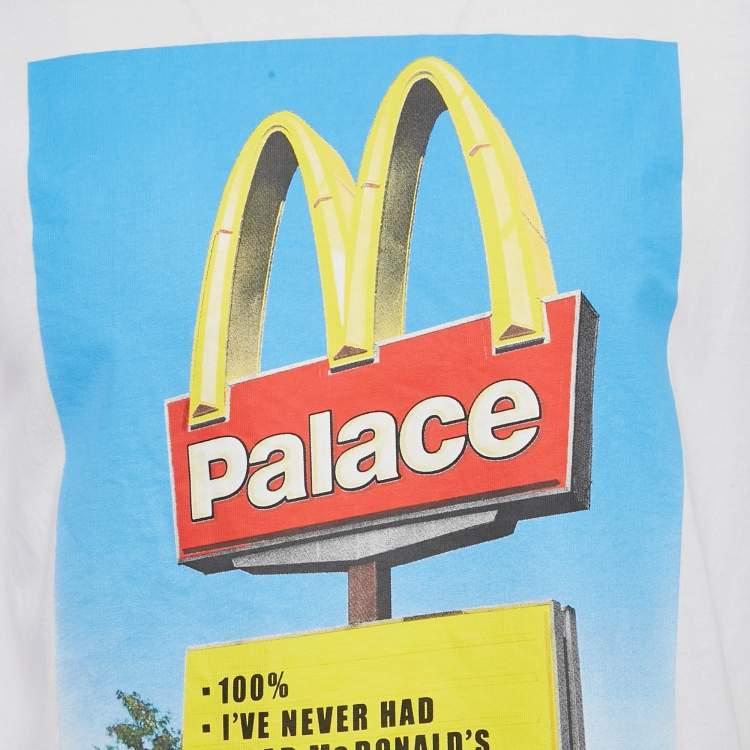 Pre Owned Palace x Mc Donald's White Printed Jersey Crewneck T-Shirt M