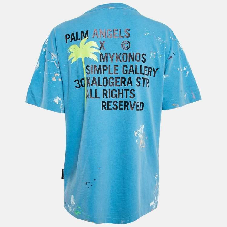 Palm Angels Light Blue Splatter Print Cotton T-Shirt S Palm
