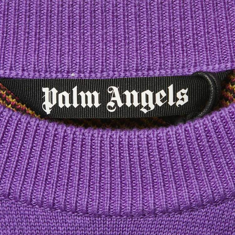 Pre Owned Palm Angels Purple/Green Palm Intarsia Wool Sweater M