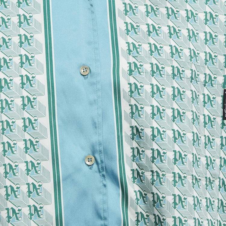 مملوكة مسبقًا Palm Angels Green PA Diamond Print Satin Short Sleeves Shirt XXL