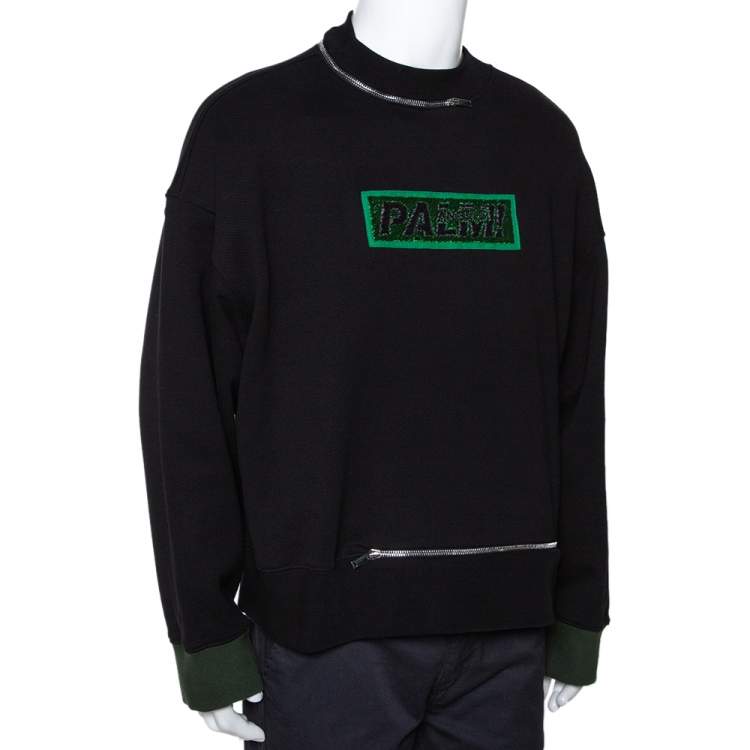 Pre Owned Palm Angels Black Cotton Metal Logo & Zip Detail Sweatshirt M