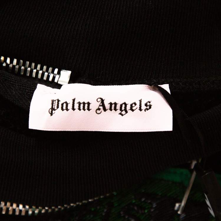 Pre Owned Palm Angels Black Cotton Metal Logo & Zip Detail Sweatshirt M