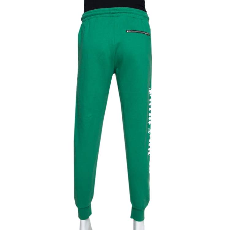 Pre Owned Palm Angels Green Side Logo Print Cotton Jogging Pants L