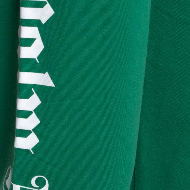 Pre Owned Palm Angels Green Side Logo Print Cotton Jogging Pants L