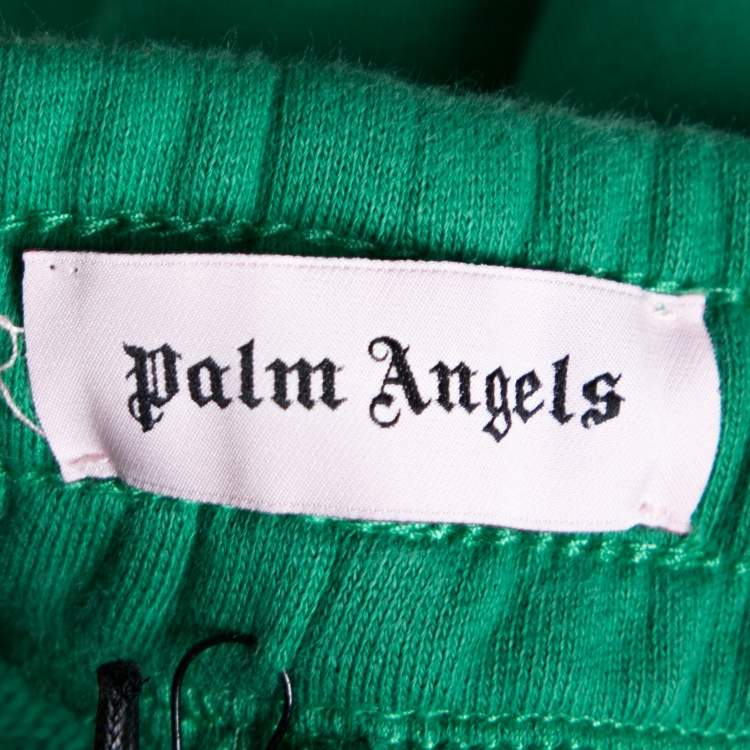 Pre Owned Palm Angels Green Side Logo Print Cotton Jogging Pants L