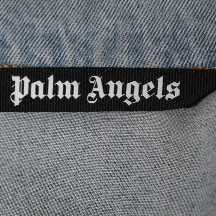 Pre Owned Palm Angels Blue Denim Logo Printed Jacket L