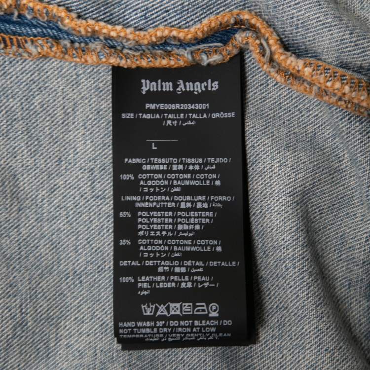 Pre Owned Palm Angels Blue Denim Logo Printed Jacket L