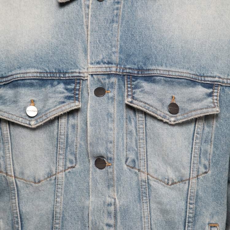 Pre Owned Palm Angels Blue Denim Logo Printed Jacket L