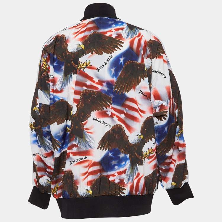 Pre Owned Palm Angels Multicolor Eagle Print Nylon Zip Front Bomber Jacket XL