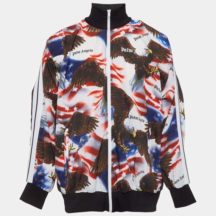 Pre Owned Palm Angels Multicolor Eagle Print Nylon Zip Front Bomber Jacket XL