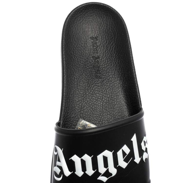 Pre Owned Palm Angels Black Rubber Logo Slides Size 42
