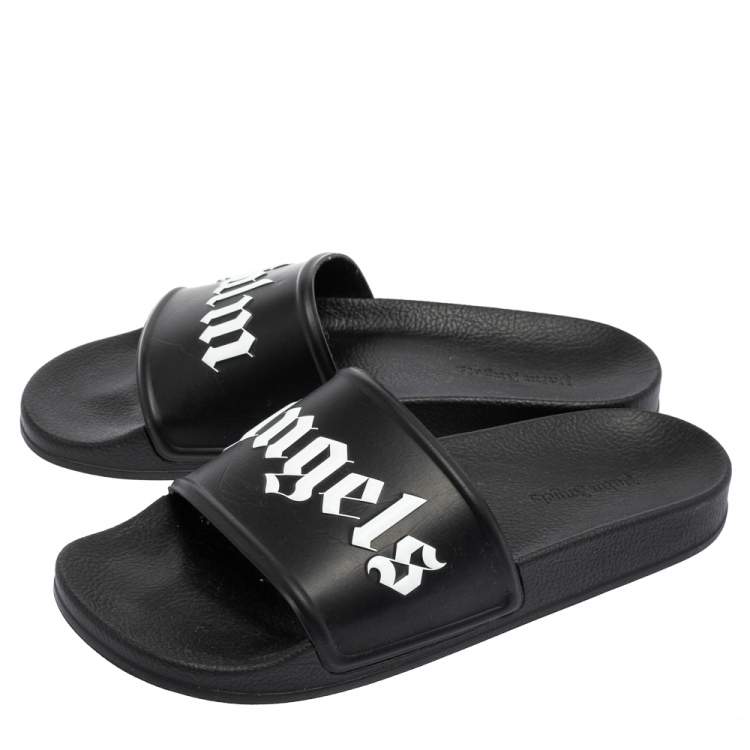 Pre Owned Palm Angels Black Rubber Logo Slides Size 42