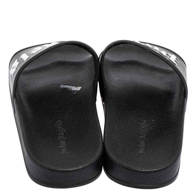 Pre Owned Palm Angels Black Rubber Logo Slides Size 42