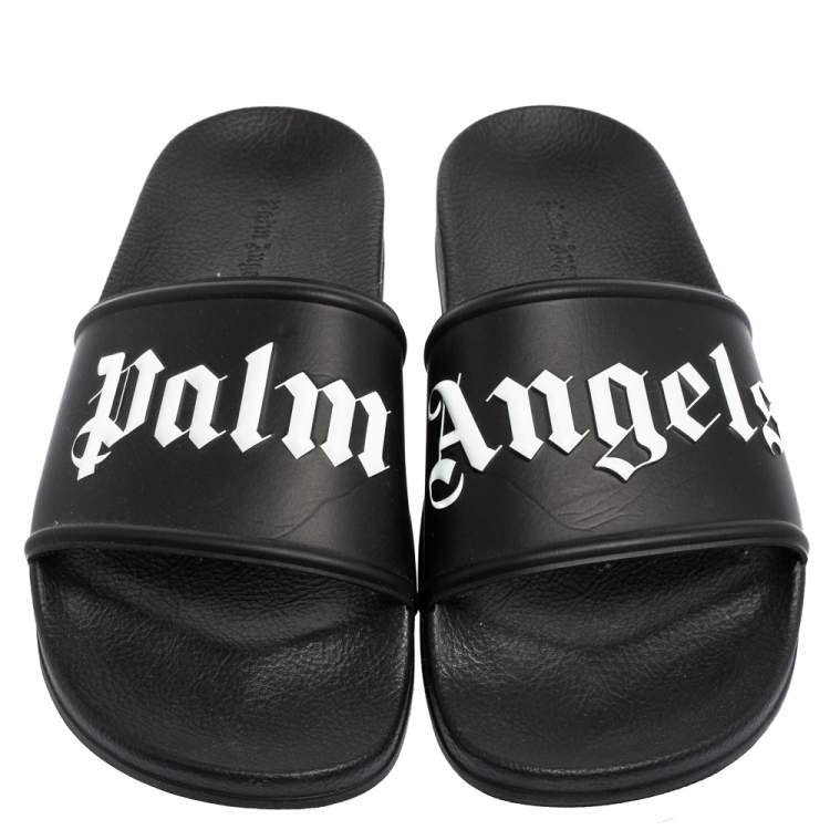 Pre Owned Palm Angels Black Rubber Logo Slides Size 42